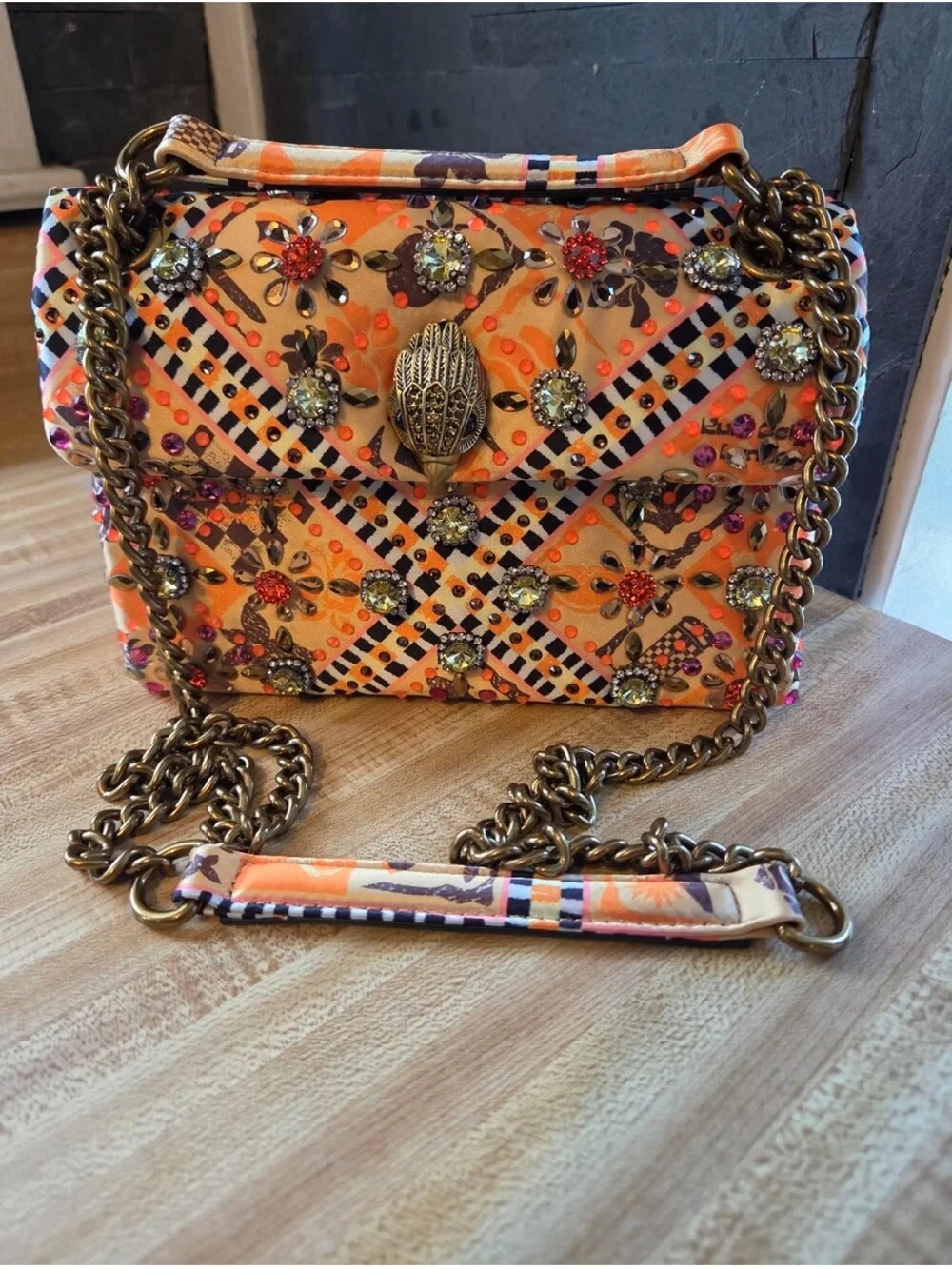 Kurt Geiger Orange Floral-Embellished Crossbody Kensington Bag